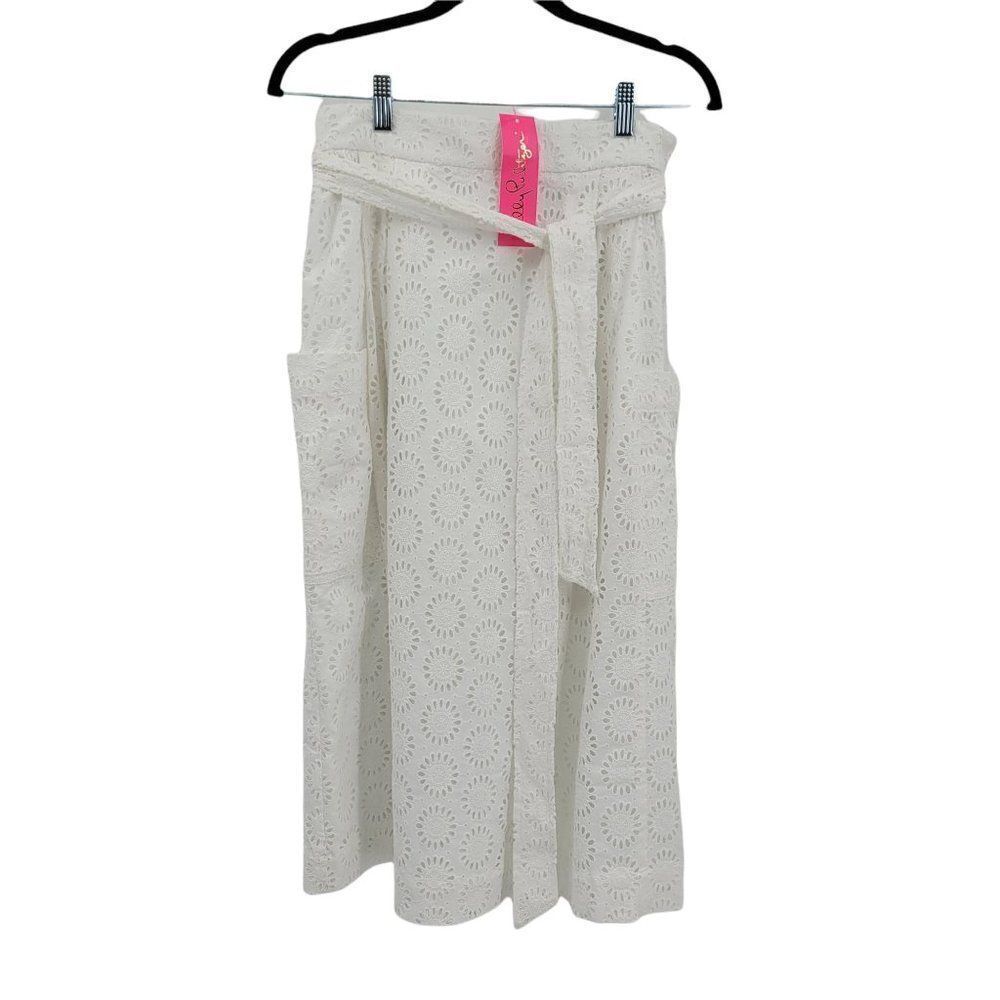Lilly Pulitzer Eyelet Lace Prairie Peasant Tie Pier Midi‎ Skirt White Sz 6
